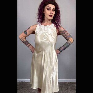80s Natori Neiman Marcus Chemise Cream White Slip Dress Boudoir Pinup Bodycon S